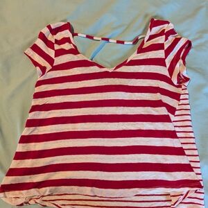Casual Red and White Striped Women's Tee